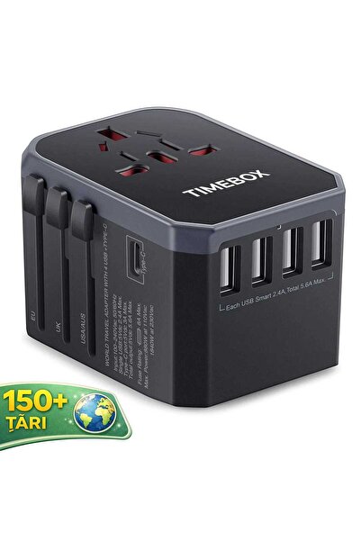 Timebox Adaptor încărcător universal de călătorie 4 x USB 1 Tip-C pentru SUA,...