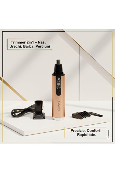 OEM Geemy Trimmer Electric Nas si Urechi 2in1, Aparat Tuns Barba si Perciuni, Reincarcabil, Negru Auriu