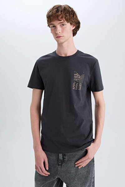 DeFacto 100% βαμβακερό μπλουζάκι με κοντό μανίκι με στάμπα με λεπτή εφαρμογή ...