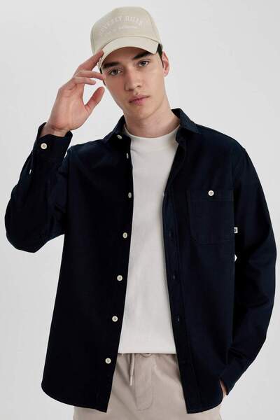 DeFacto Regular Fit Tencel Basic Düz Uzun Kollu Gömlek B3670AX24SP