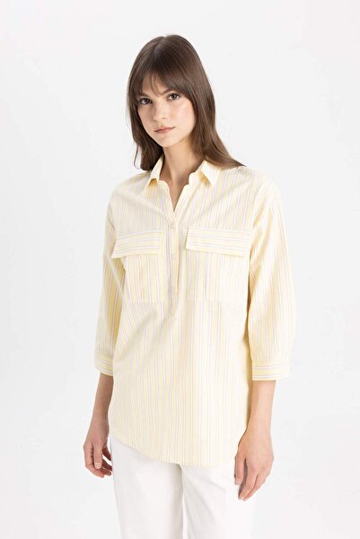 DeFacto Relax Fit Striped Poplin Long Sleeve Shirt Tunic C4495Ax24Sp