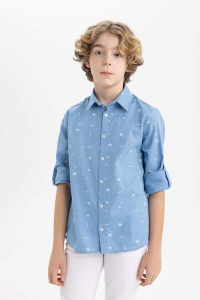 DeFacto Boy's Polo Neck Patterned Long Sleeve Shirt B6633A824Sm