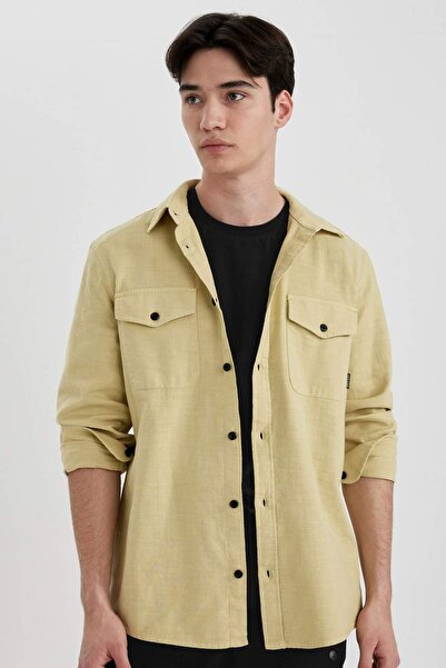 DeFacto Regular Fit Polohemd mit Kragen Basic Einfarbig aus Baumwolle Langarm...