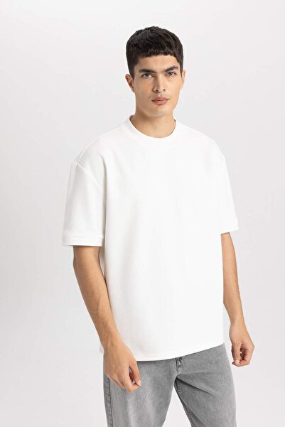 DeFacto Oversize Wide Fit Crew Neck Basic μονόχρωμο κοντομάνικο βαρύ υφασμάτι...