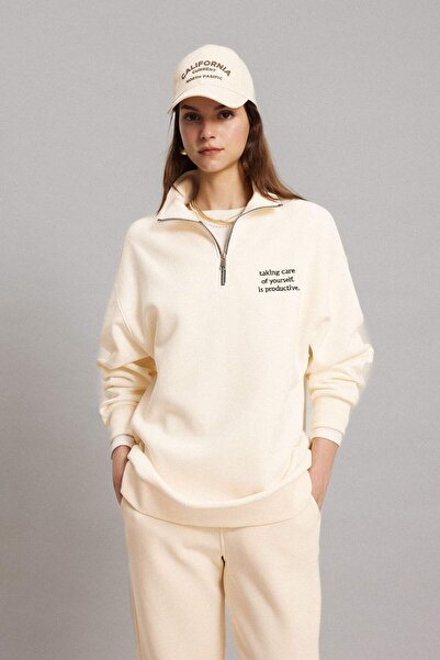 DeFacto Hanorac cu blană moale, cu guler polo, cu imprimeu, cu croiala normal...