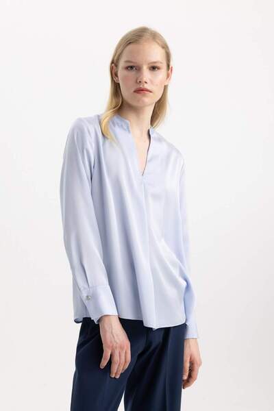 DeFacto Regular Fit Apash Collar Satin Long Sleeve Blouse C3217Ax24Sp
