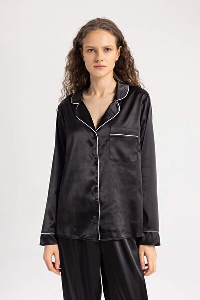 DeFacto قميص بيجاما كاجوال بأكمام طويلة وياقة بيجاما من الساتان من Fall in Lo...