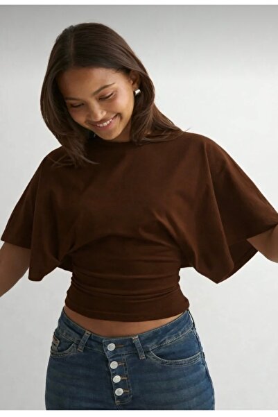 peri tower Bluză de damă maro din țesătură moale, model bumbac piese, elegant...