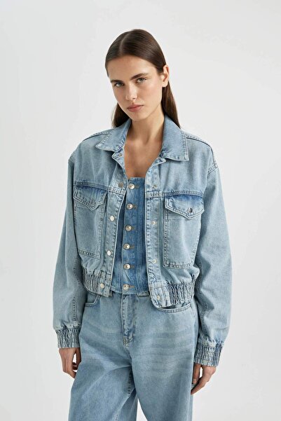 DeFacto سترة بومبر من الجينز بياقة بولو وجيب وأزرار B8258ax24sp