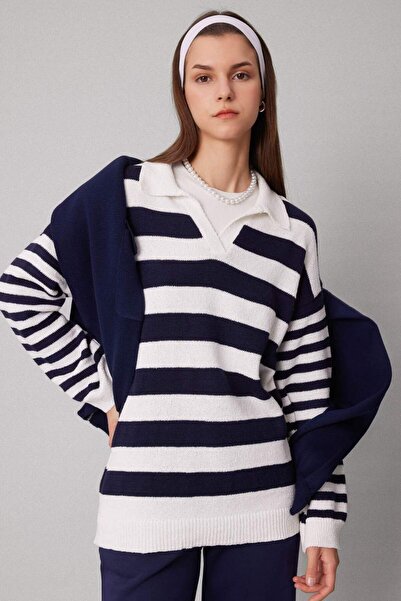 DeFacto Regular Fit Çizgili Polo Yaka Tesettür Tişört Tunik C2850AX24SP