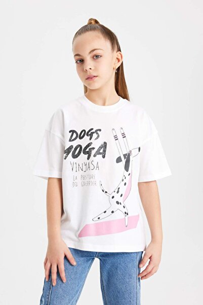 DeFacto Tricou cu mânecă scurtă cu imprimeu oversize pentru fete B5098A824SM