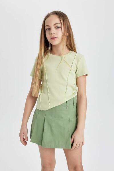 DeFacto Slim Fit Narrow Cut Crew Neck Ribbed Short Sleeve T-Shirt Girls C0104...