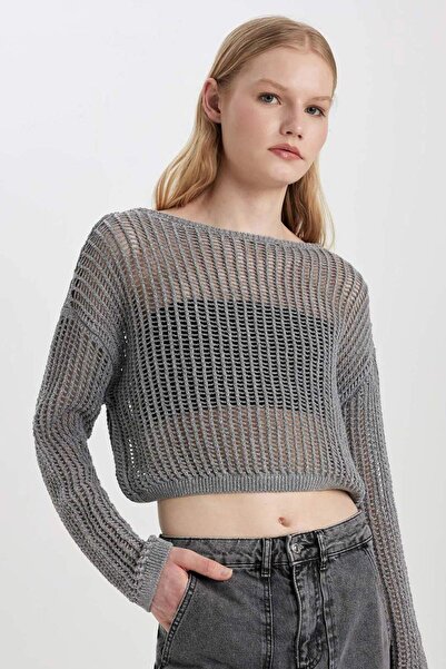 DeFacto Relax Fit Boat Neck Crochet Knitwear Sweater C4206Ax24Sp