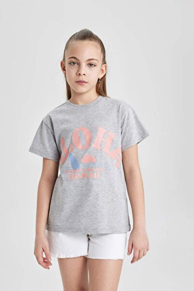 DeFacto Κοντομάνικο μπλουζάκι με στάμπα για κορίτσια B5090A824SM