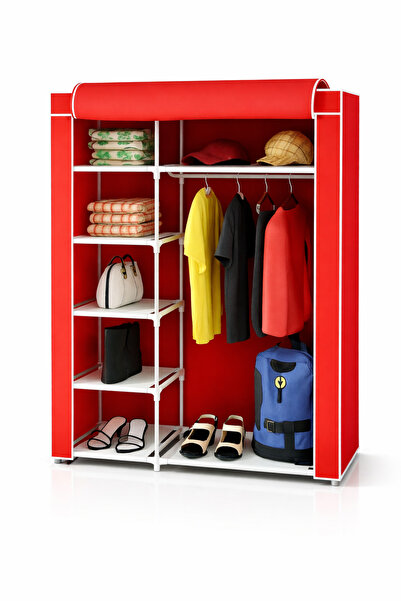 Single Side Shelf Plastic Tubular HANGING Cloth Cabinet - RED