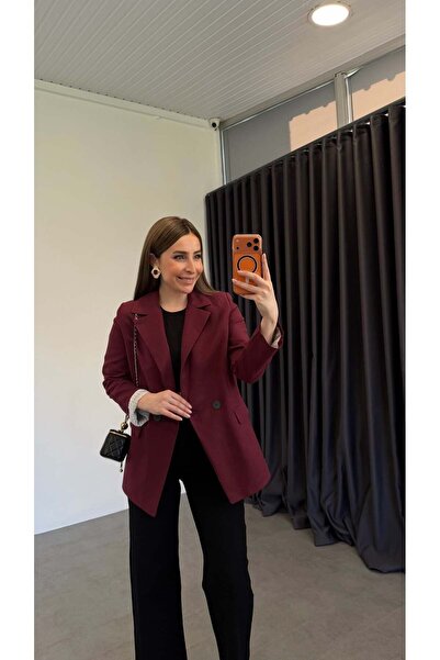 elif teke سترة أونوس بليزر باللون الأحمر الداكن