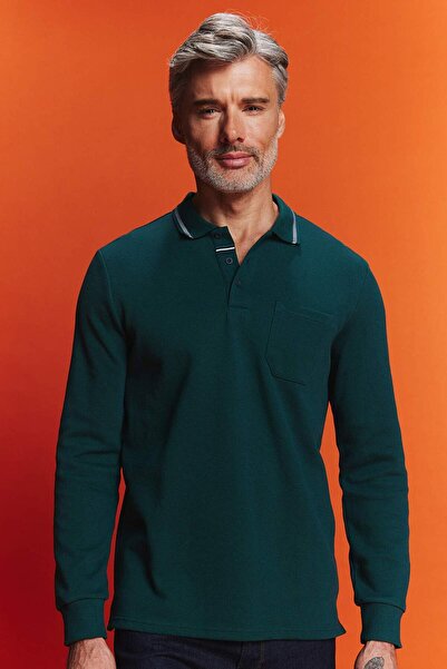 DeFacto Regular Fit Polo Neck Pique Basic μονόχρωμο φούτερ B1869AX23AU