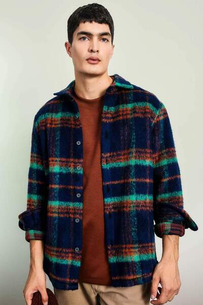 DeFacto Polo Yaka Düğmeli Kareli Gömlek Ceket A7995AX23WN