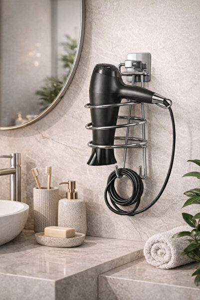 BellaBagno Suport pentru uscător de păr pătrat cromat Suport pentru uscător d...