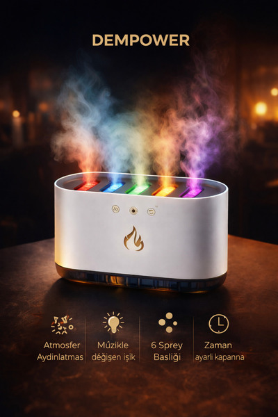 DEMPOWER Müzikle Renk Değiştiren RGB Buhar Makinesi 900ML
