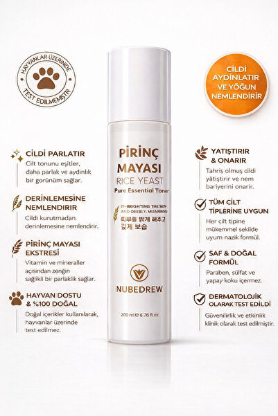 NUBEDREW Pirinç Mayası Tonik 200 ml Aydınlatıcı Beyazlatıcı Leke Karşıtı Neml...