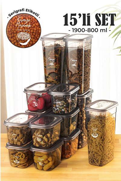 Vienev 15'li Peggy Dikdörtgen Saklama Kutusu Seti 5x(1,9 0,8 0,4 LİTRE)serigr...