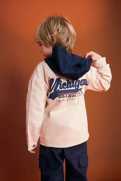 DeFacto Baby Boy Hooded Back Printed Gabardine Long Sleeve Shirt B8053A524Sp