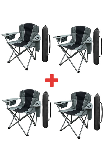 KANA Kamp Sandalyesi Buz Çantalı Siyah Gri  4'LÜ