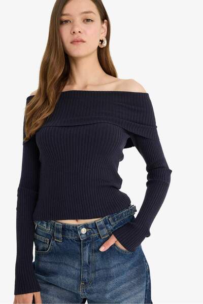 DeFacto Coool Slim Fit Slim Fit Open Shoulder Knitwear Sweater B6537Ax23Wn