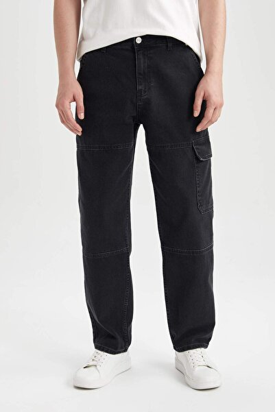 DeFacto 100% Cotton Wide Leg Fit Wide Fit Regular Waist Wide Leg Cargo Pocket...