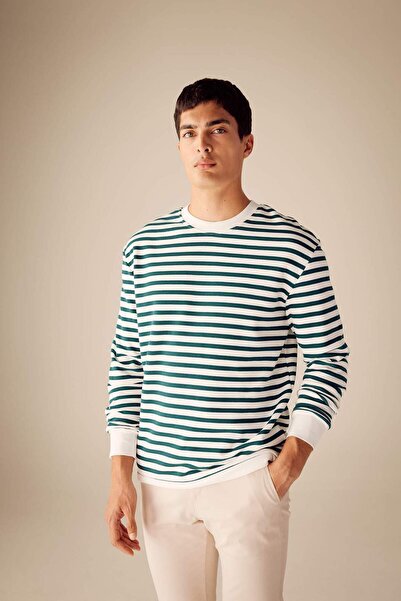 DeFacto Hanorac Confort Regular Fit Rahat Kalip guler rotund cu dungi A6542AX...