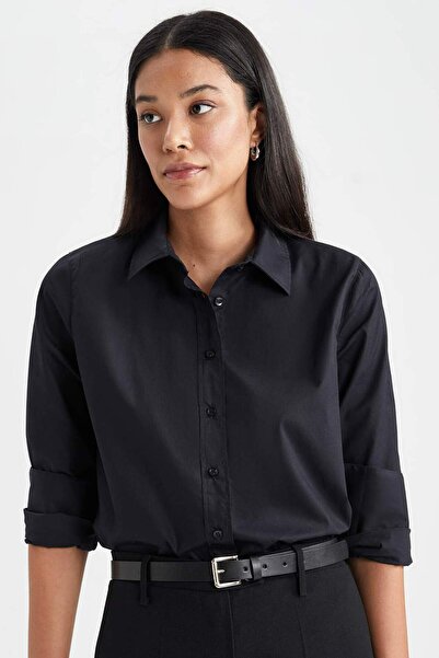 DeFacto قميص بوبلين بأكمام طويلة مصنوع من القطن بنسبة 100% T8735AZ23AU