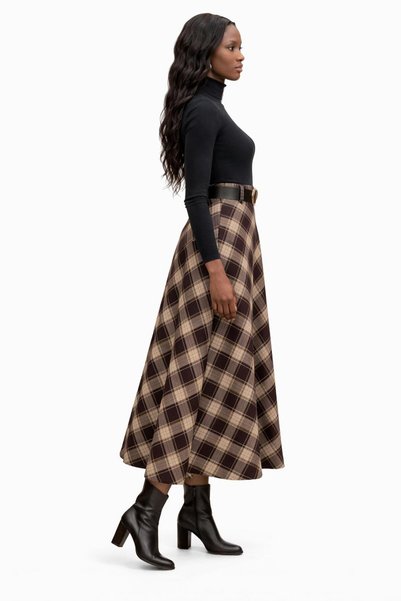 RAZENCİ Women's Plaid High Waist A-Line Midi Mevlana Skirt
