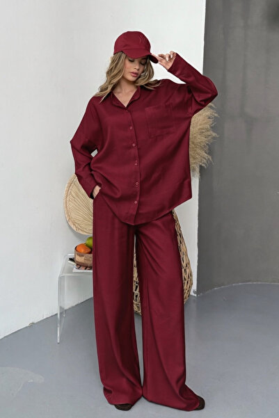 Balenbi Oversized Shirt Wide-Leg Pants Relaxed Fit Women's Two-Piece Set 1201