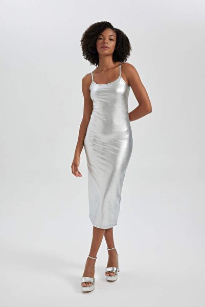 DeFacto Fitted Bodycon Maxi Shiny Dress with Straps B5493Ax23Au