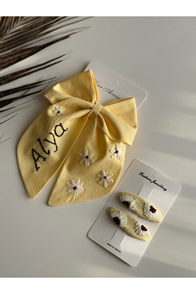 SOFT Kişiye özel isimli papatyalı fiyonk ve çıt çıt toka