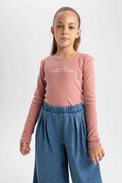 DeFacto Tricou cu mânecă lungă pentru fetiță, cu decolteu, imprimat, cu mânec...