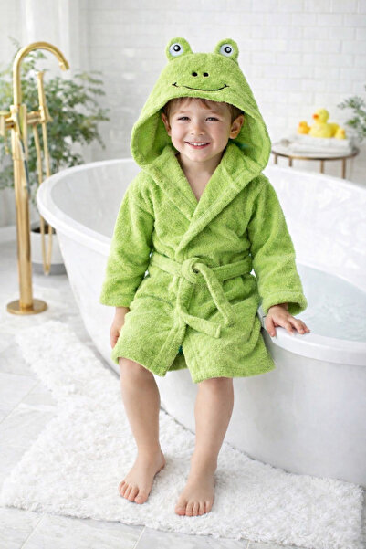 zenginhome رداء حمام للأطفال من القطن بغطاء للرأس - ضفدع على شكل حيوان
