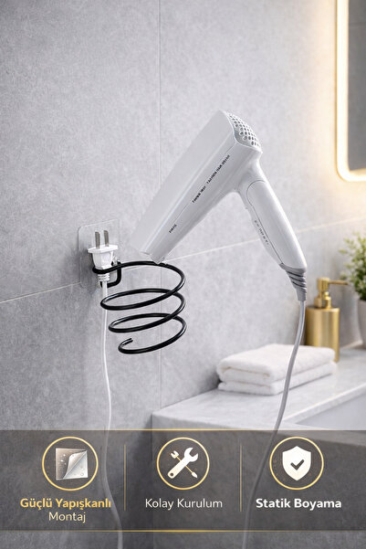 BellaBagno Crni jak lepljivi držač za fen za kosu, lepljivi držač za fen