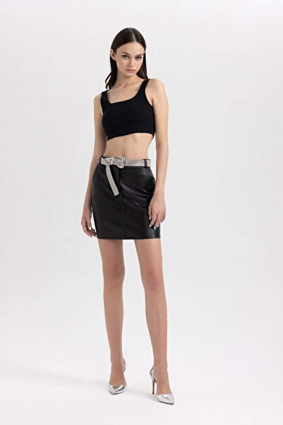 DeFacto Μίνι φούστα σε γραμμή Α Τεχνητό δέρμα B2859AX23WN