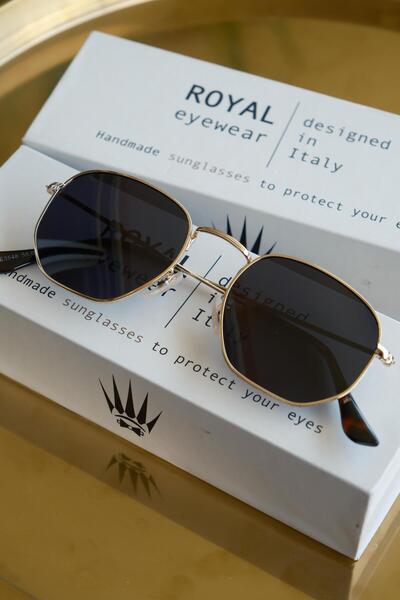 WATCHOFROYAL نظارة شمسية هيكسا دائرية باللون الذهبي والأسود للجنسين