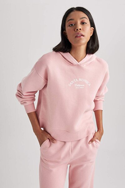 DeFacto سويت شيرت ريلاكس فيت بغطاء رأس مطبوع سميك B3853AX23AU