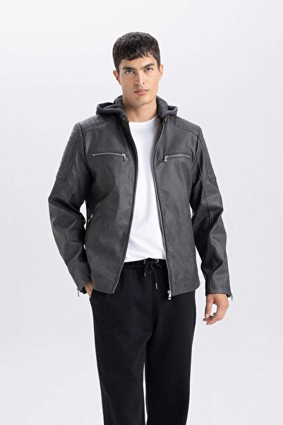 DeFacto Водовідштовхувальна куртка зі штучної шкіри вузького крою зі знімним ...