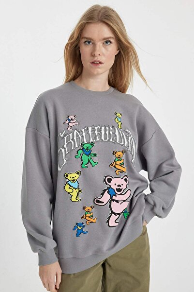 DeFacto Coool One Piece Oversize Geniş Kalıp Bisiklet Yaka Baskılı Kalın Kuma...