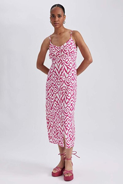 DeFacto فستان مغربي متوسط ​​الطول بطبعة قلب على شكل قلب A9178AX23HS