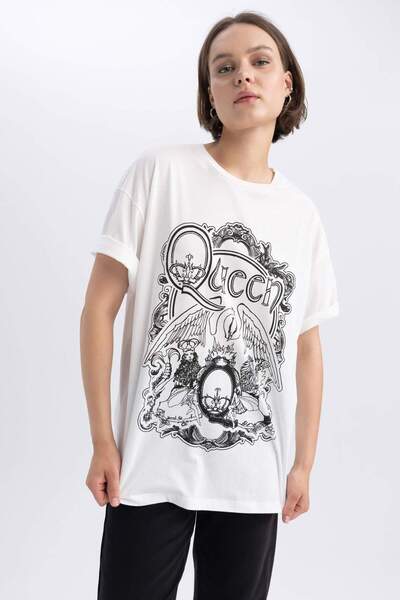 DeFacto AC/DC Oversize Fit Crew λαιμόκοψη κοντό μανίκι 100% βαμβακερό μπλουζά...