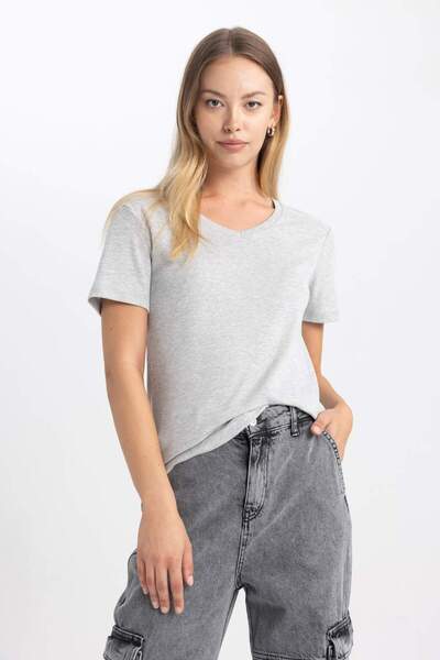 DeFacto Slim Fit geripptes Kurzarm-T-Shirt B0647AXNS