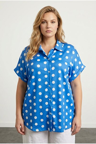 Stil Diva Cămașă cu mânecă scurtă cu nasturi în față cu buline 303462