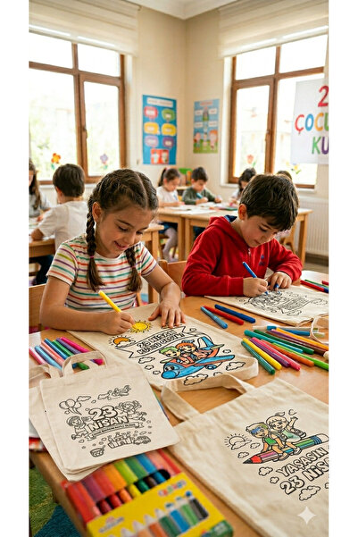 aprendi dünyanı ve kendini koru,ham bez kullan 23 Nisan Boyama Bez Çanta Seti...