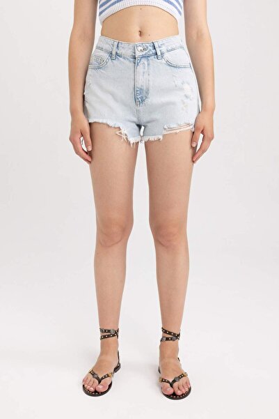 DeFacto High Waist Cut-Off Hem Jean 100% Cotton Shorts A2607Ax23Sm